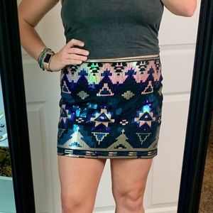 Express Sequin Aztec Skirt